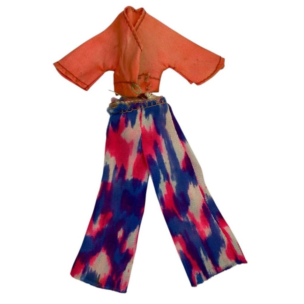 Vintage Mattel Rock Flowers Doll Outfit Tie Dye Bells #4054 Pants Pink Shirt Top